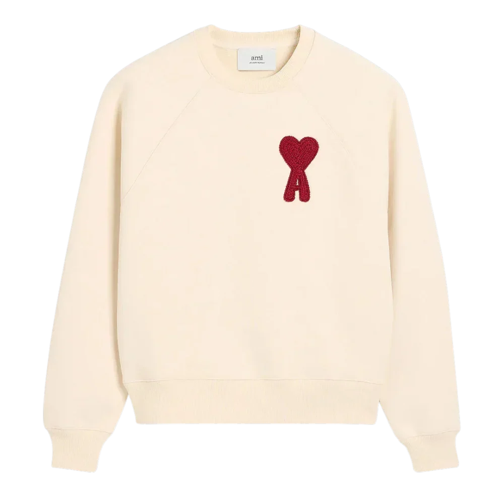 Sweatshirt Ami Paris écru à cœur rouge
