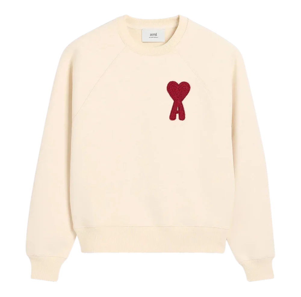 Ami Paris Sweatshirt beige à cœur rouge — vue de face
