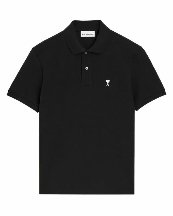 Ami Paris Polo manches courtes noir à cœur blanc — vue de face